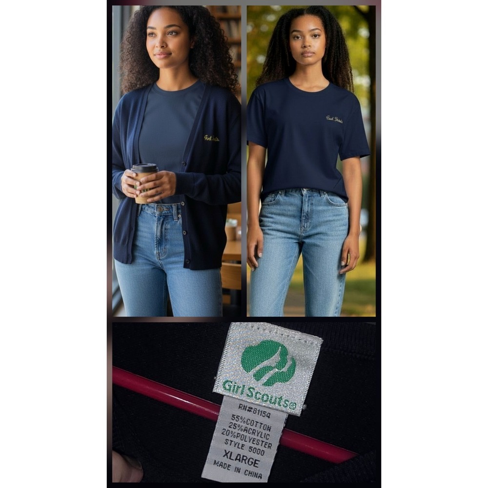 Vintage Girl Scouts Womens‎ Size Xl Cardigan Sweater Tee Uniform Navy